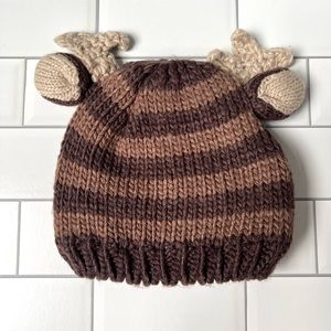 🫎 6-18M Baby Moose Toby Knit Brown Striped Beanie Hat